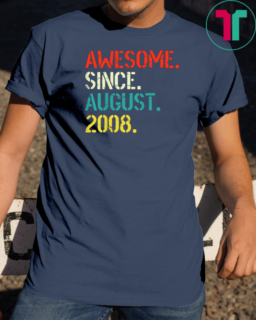 Kids Awesome Since August 2008 11th Birthday Gift 11 Yrs Old Tee Shirt