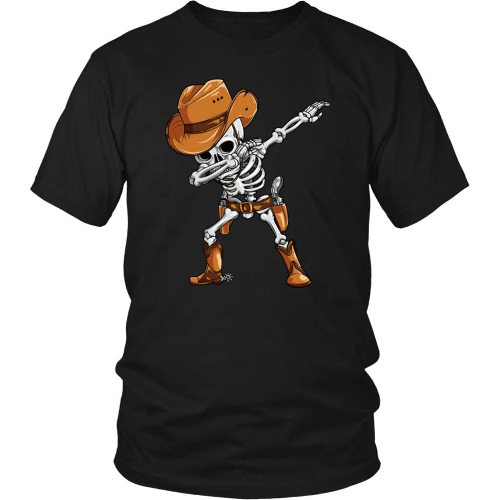 Dabbing Skeleton Cowboy Hat Halloween Mens Womens T-Shirt