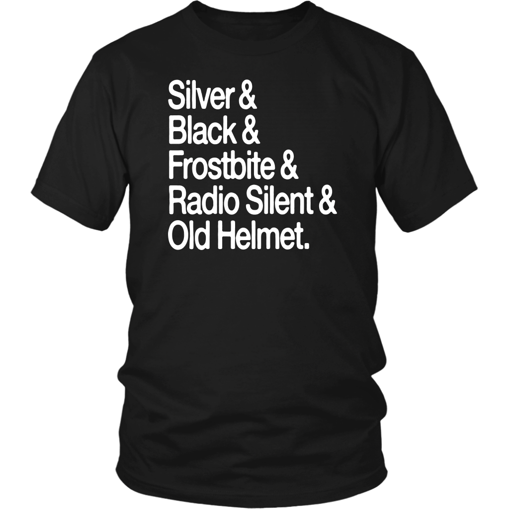 Silver Black Frostbite Radio Silent & Old Helmet T-Shirt Antonio Brown Oakland Raiders