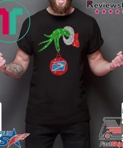 Grinch hand holding US postal service ornament shirt