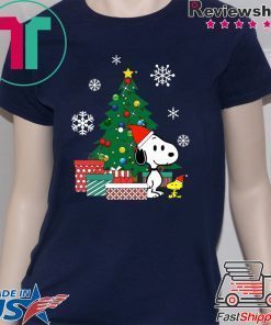 Snoopy and Woodstock around the Christmas tree shirt