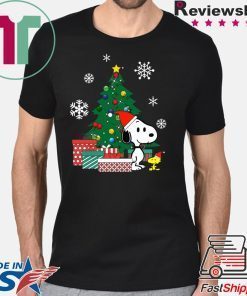 Snoopy and Woodstock around the Christmas tree shirt