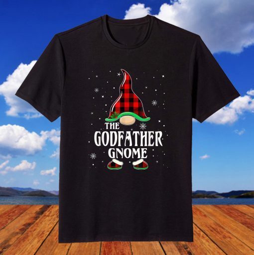 Godfather Gnome Buffalo Plaid Matching Family Christmas T-Shirt