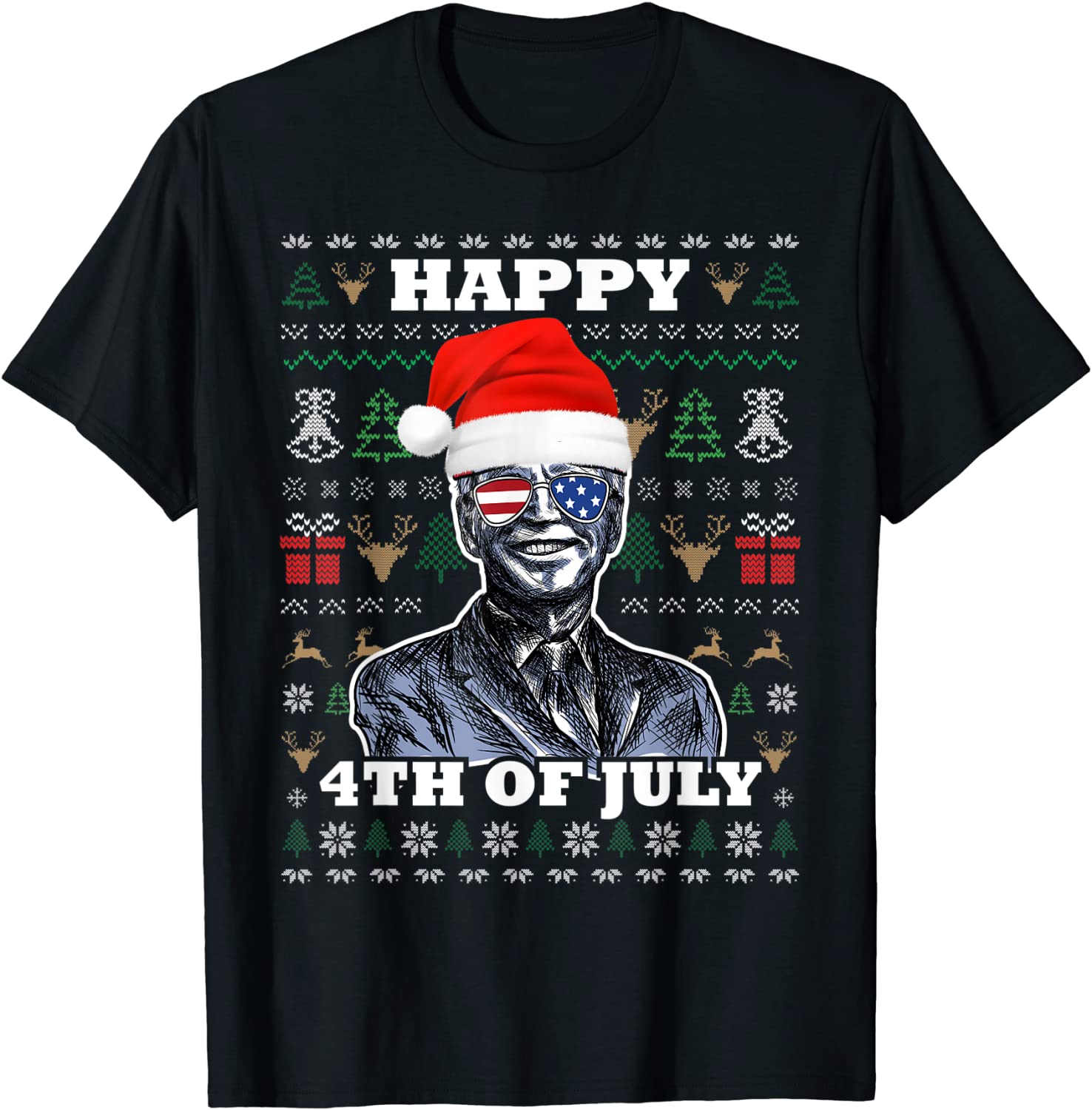 Biden American Sunglasses Xmas Sweater Happy 4th Of July T-Shirt