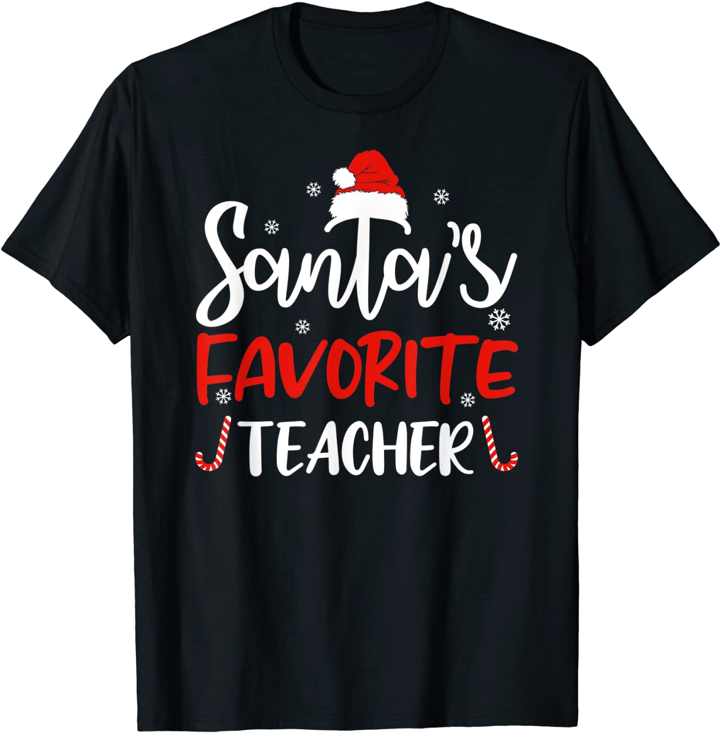 Santa's Favorite Teacher Santa Hat Christmas T-Shirt