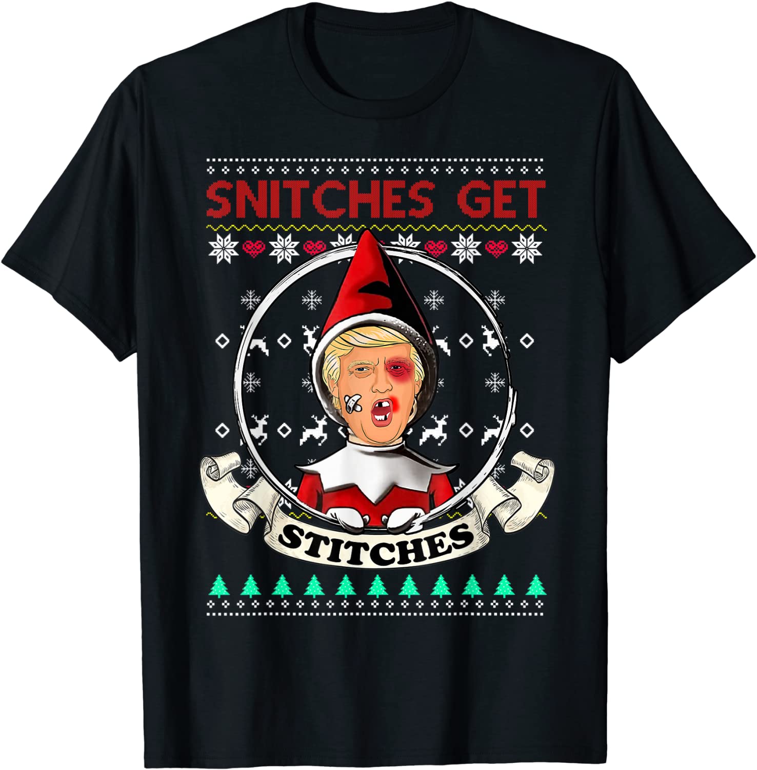 Snitches Get Stitches Santa Red Elf Trump Xmas Ugly Classic Shirt