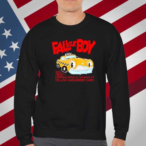 Falloutboy Racing Through The City Windows Down In The Dark Of Yellow Checkered Cars T-Shirt
