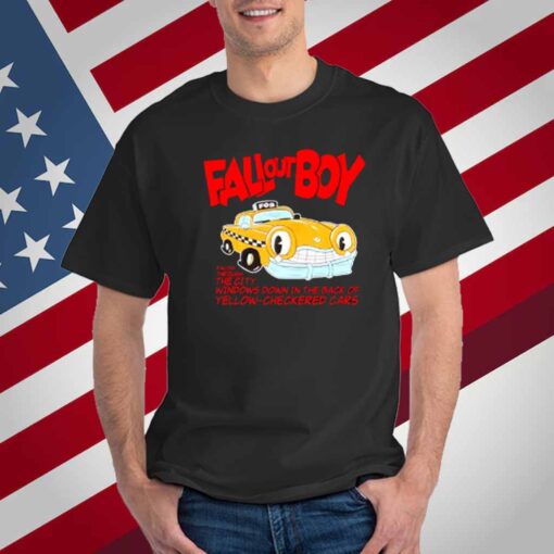 Falloutboy Racing Through The City Windows Down In The Dark Of Yellow Checkered Cars T-Shirt