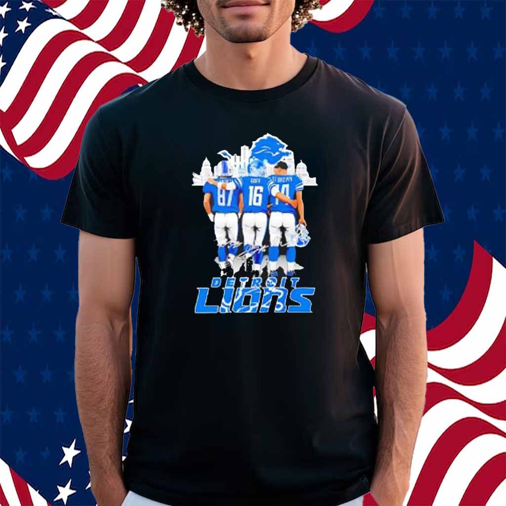 Skyline Detroit Lions Sam LaPorta Jared Goff and Amon Ra St Brown Signatures Shirt