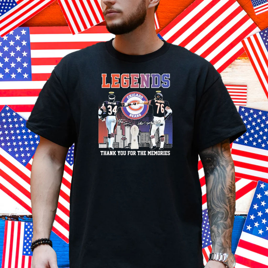 Walter Payton And Steve Mcmichael Legends Thank You For The Memories Chicago Bears Trophy Signatures Skyline Shirt