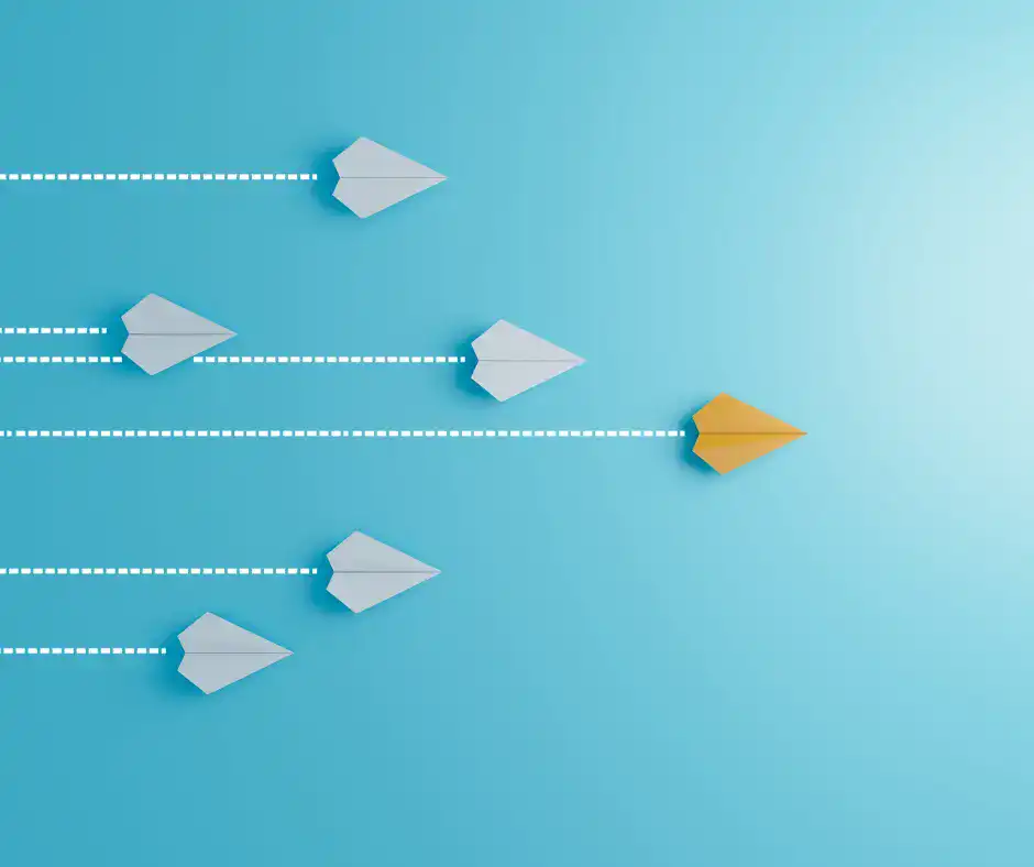 Proven success with white and yellow paper airplanes symbolizing digital marketing and visibility strategy.