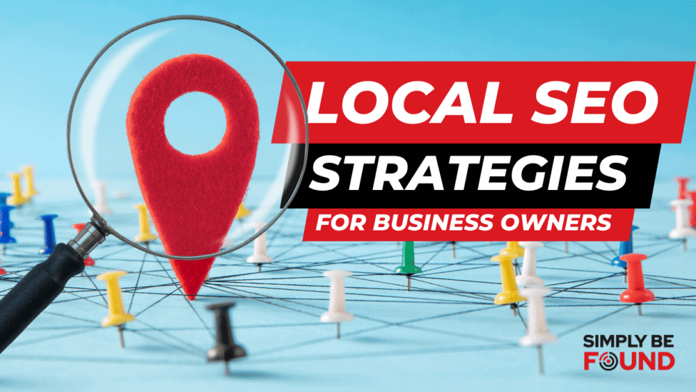 Magnifying glass focusing on a red location pin over a network of colored pushpins, illustrating local SEO strategies for business visibility.