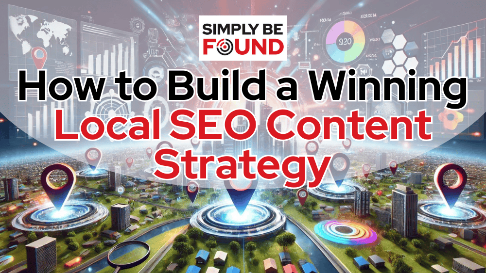 A modern illustration depicting a Local SEO content strategy with elements like location pins, maps, search engine results, and analytics, representing growth and optimization for a successful SEO approach.