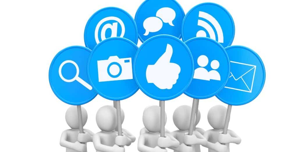 Search engine optimization for social media icons and digital marketing strategies.