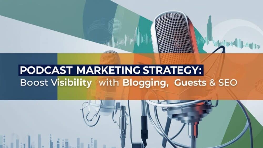Podcast marketing strategy for boosting online visibility through blogging, guest appearances, and SEO optimization. Suitable for digital marketers, content creators, and entrepreneurs looking to enhance podcast reach.