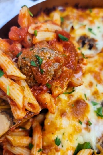 Cheesy Meatball Pasta Bake