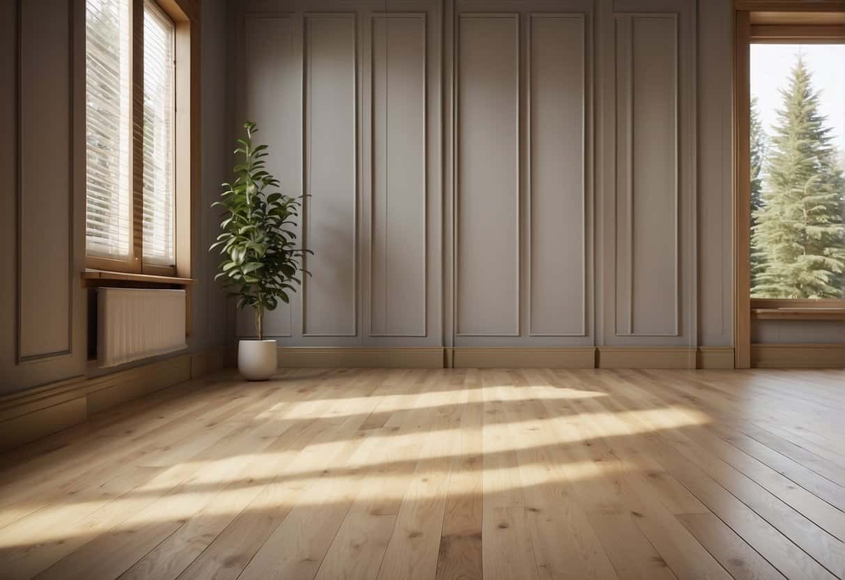 A room with pine skirting boards, showcasing a clean and modern look. Light reflects off the smooth surface, highlighting the economic benefits of durability and low maintenance
