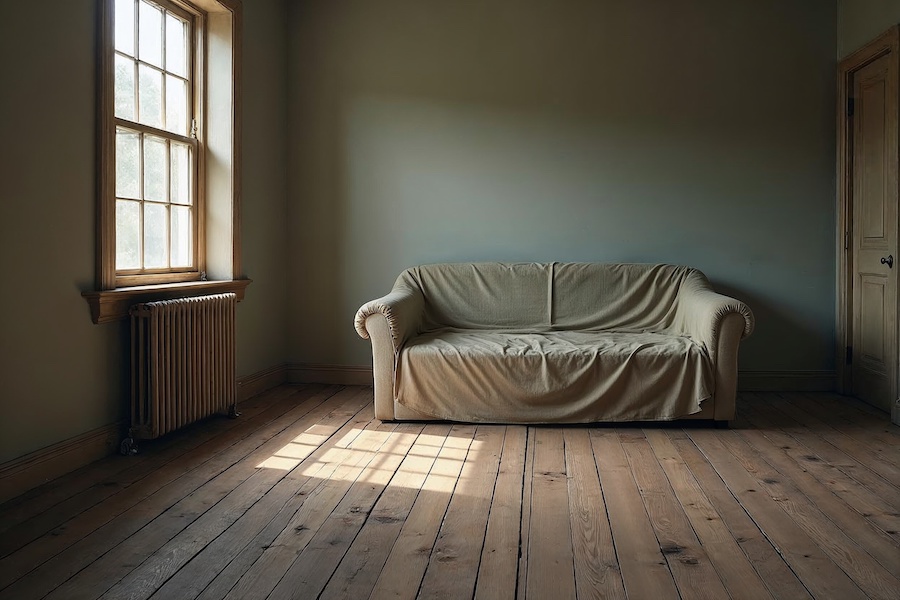 a room prepared for painting walls and skirting boards
