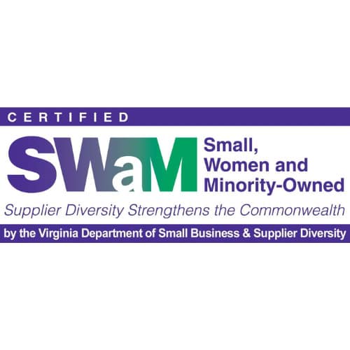 SWaM certification logo for small, women, and minority-owned businesses.
