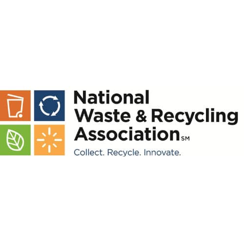 Logo featuring icons for waste, recycling, sustainability, and innovation.