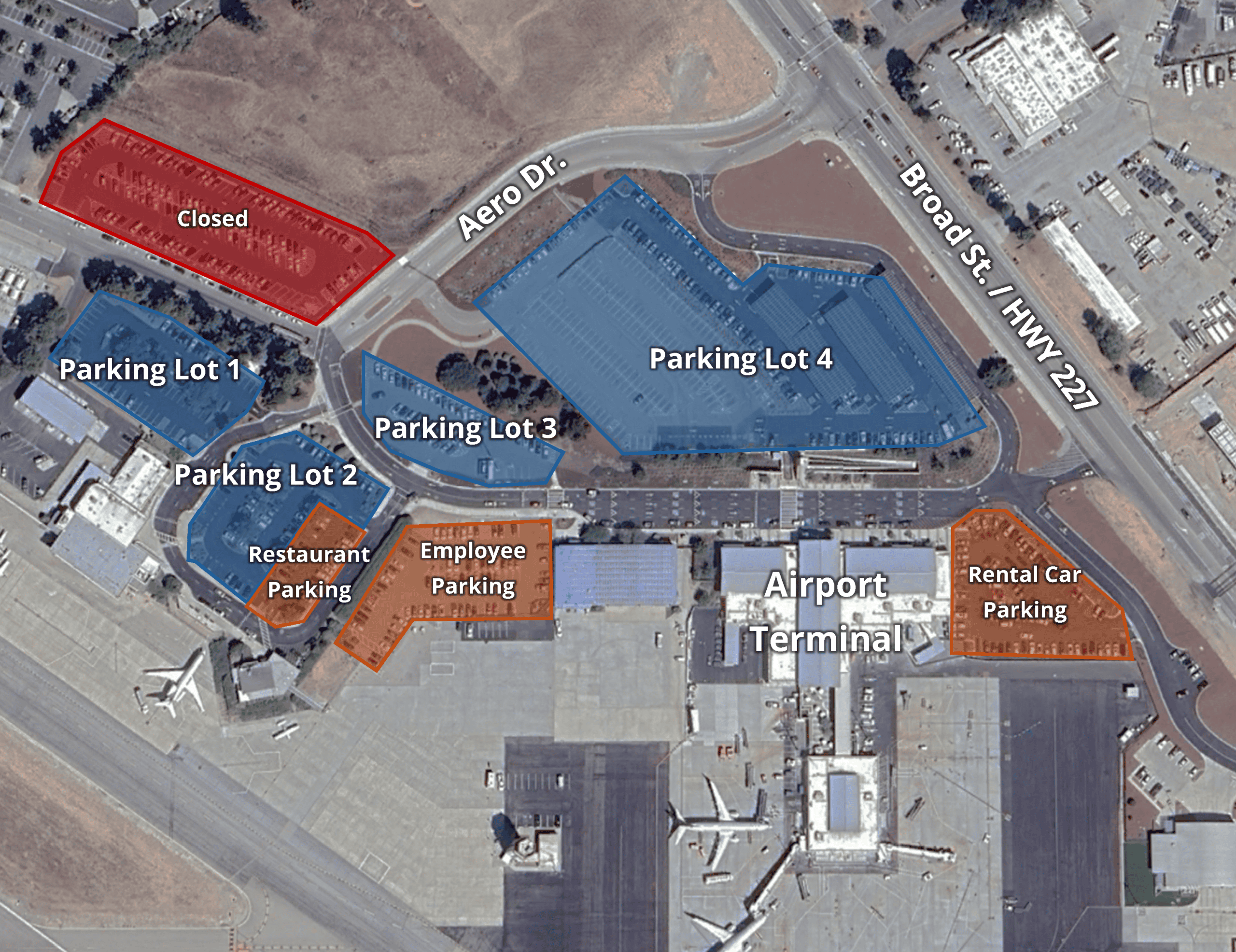 Map of the parking lots at SLO airport