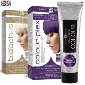 Starter Bundle Pack - Bleach Kit & Amethyst Purple Hair Dye & Refresher - Hair Lightener, Permanent Hair Colour with Maintenance Colour Booster
