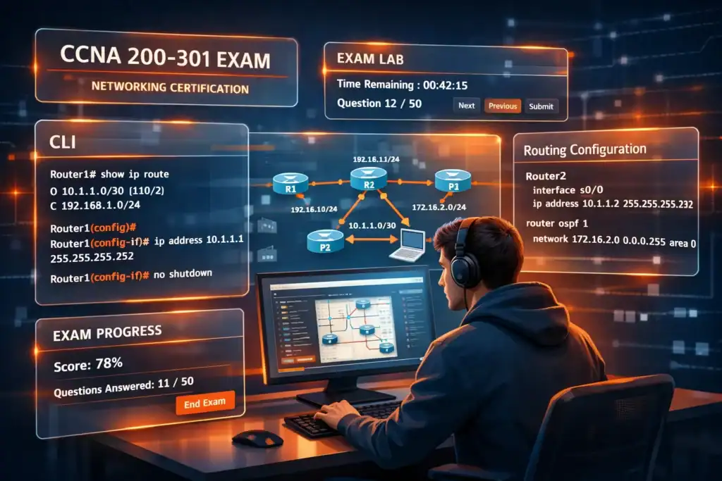 Network configuration and routing setup for CCNA 2026 exam preparation.