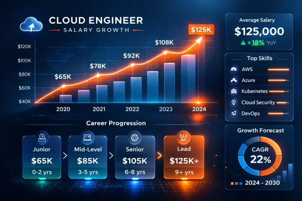 Cloud engineer salary growth chart with projections to 2024.