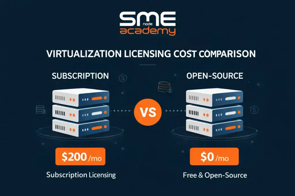 Virtualization licensing cost comparison between Proxmox and VMware for IT professionals.