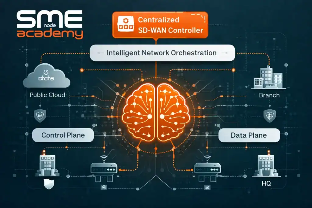 SD-WAN architecture diagram showing network components and control plane.