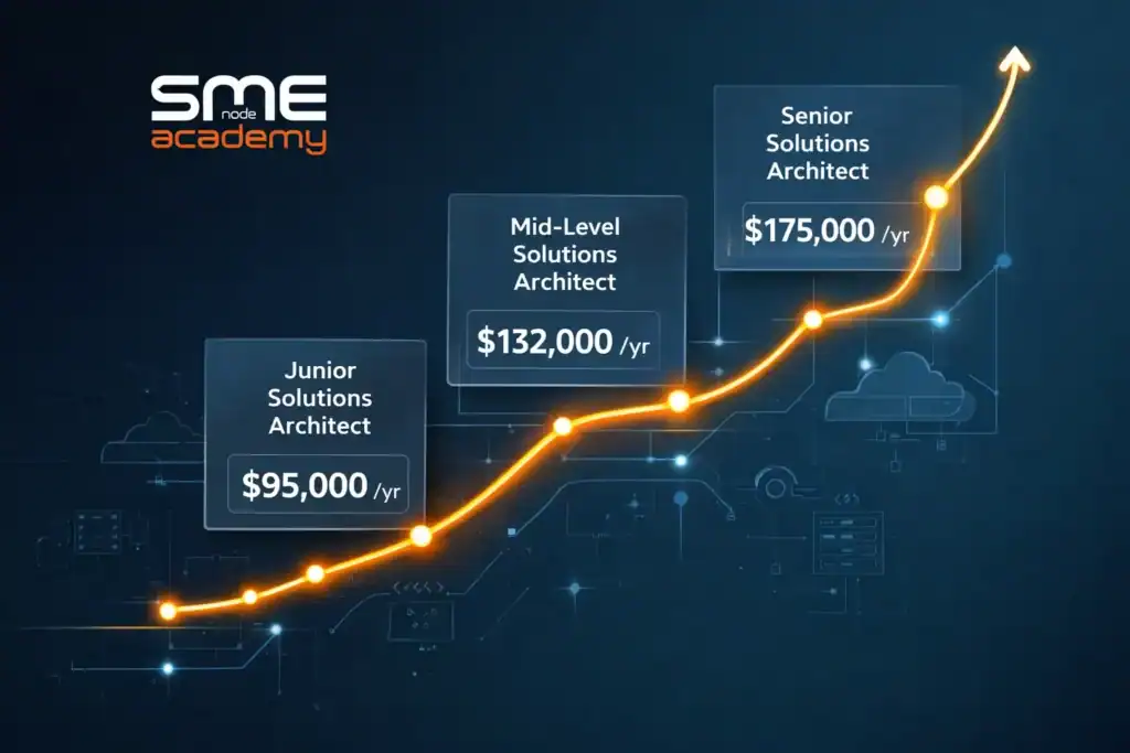 Salary progression for AWS Solutions Architects from junior to senior level in 2026.