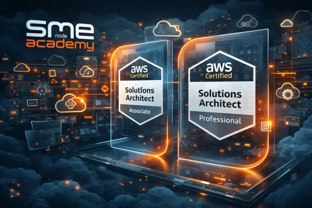 AWS Certified Solutions Architect badges for associate and professional levels.