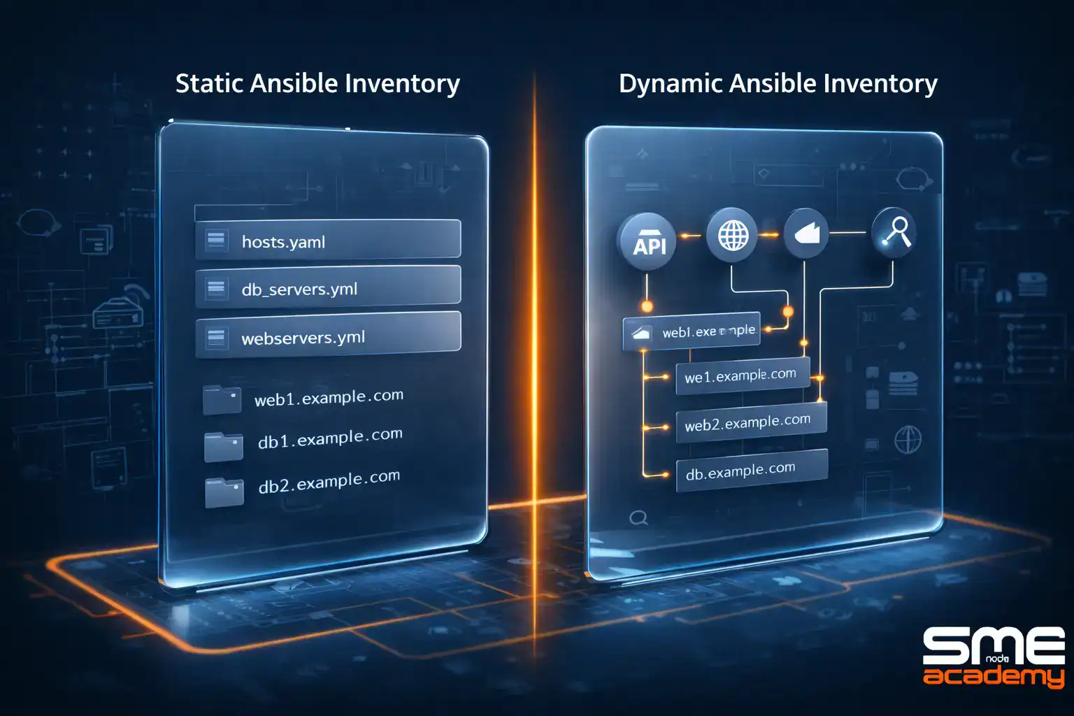 Comparison of static and dynamic Ansible inventories for network automation.