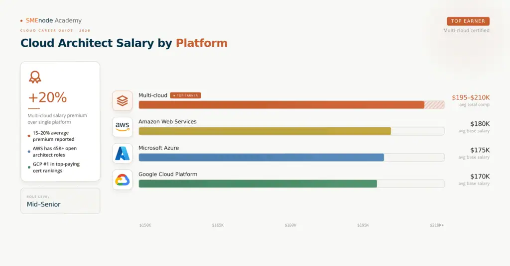 Cloud architect salary comparison across AWS, Azure, and Google Cloud platforms.
