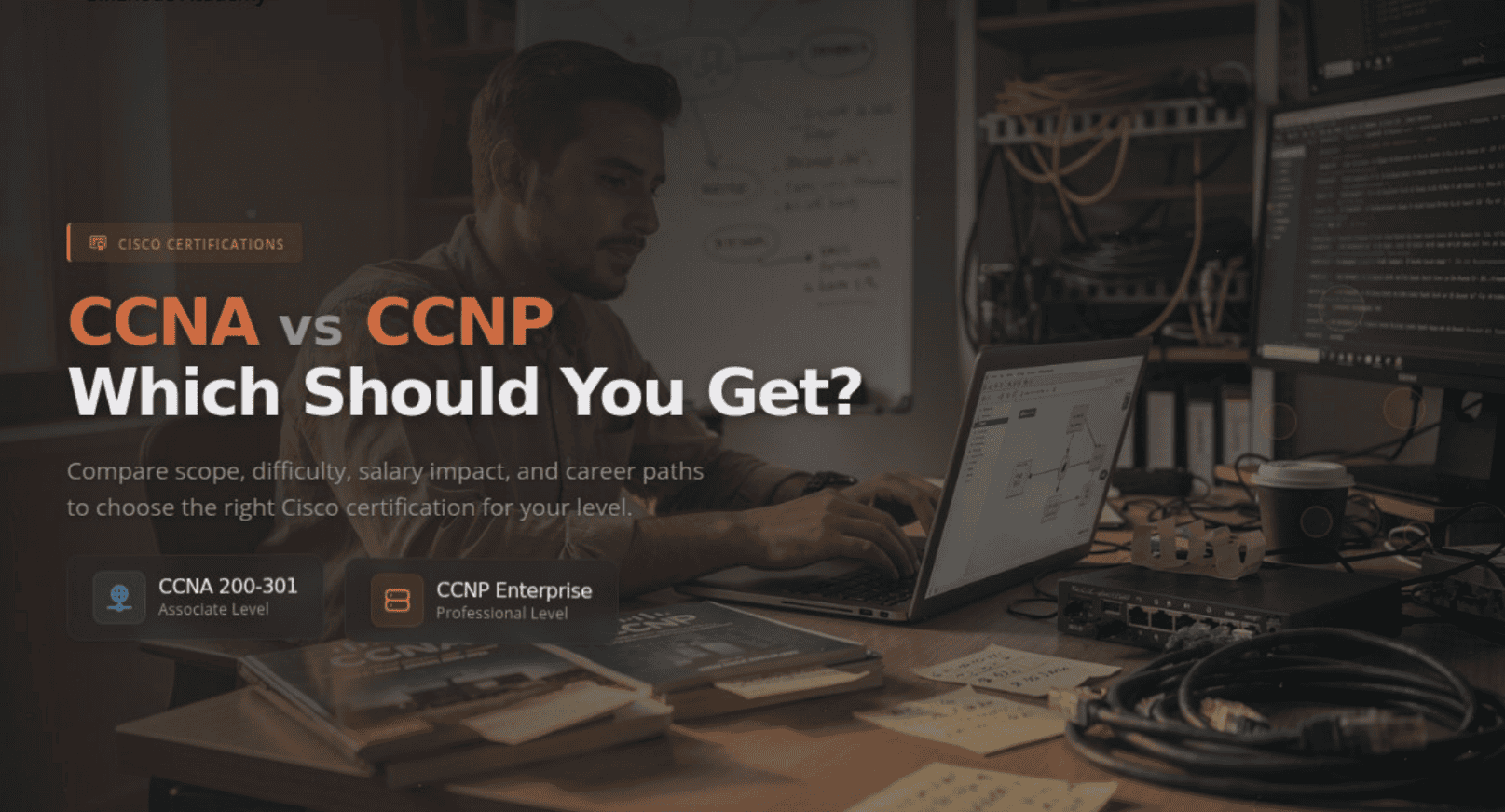 Comparison of CCNA and CCNP Cisco certifications for networking professionals.