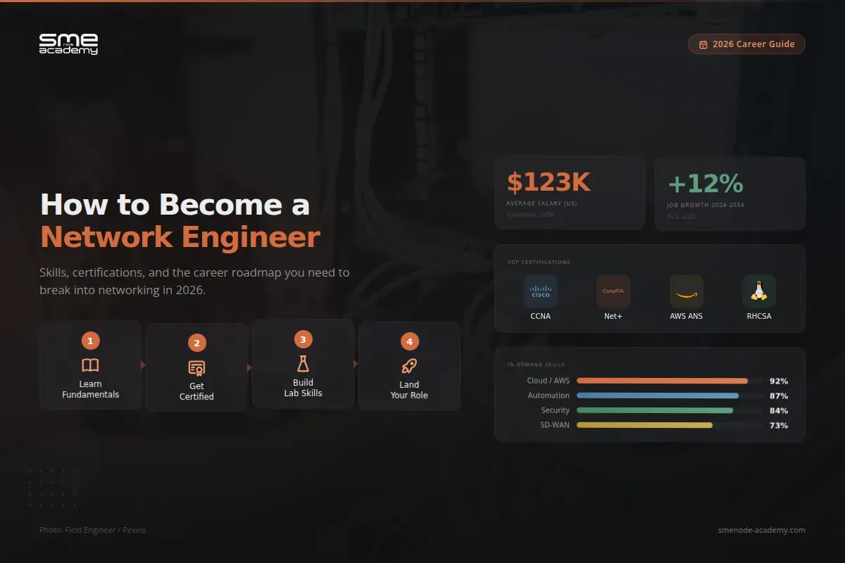 Network engineer skills, certifications, and career path for 2026.