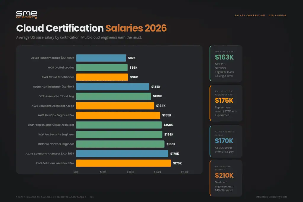 Cloud Certification Salaries 2026 - Average US base salary for certified cloud engineers.