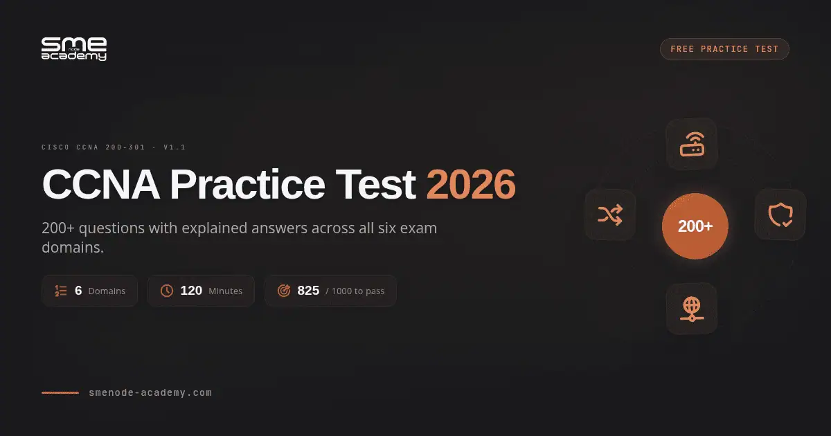 CCNA Practice Test 2026 with 200+ questions and explained answers for exam prep.