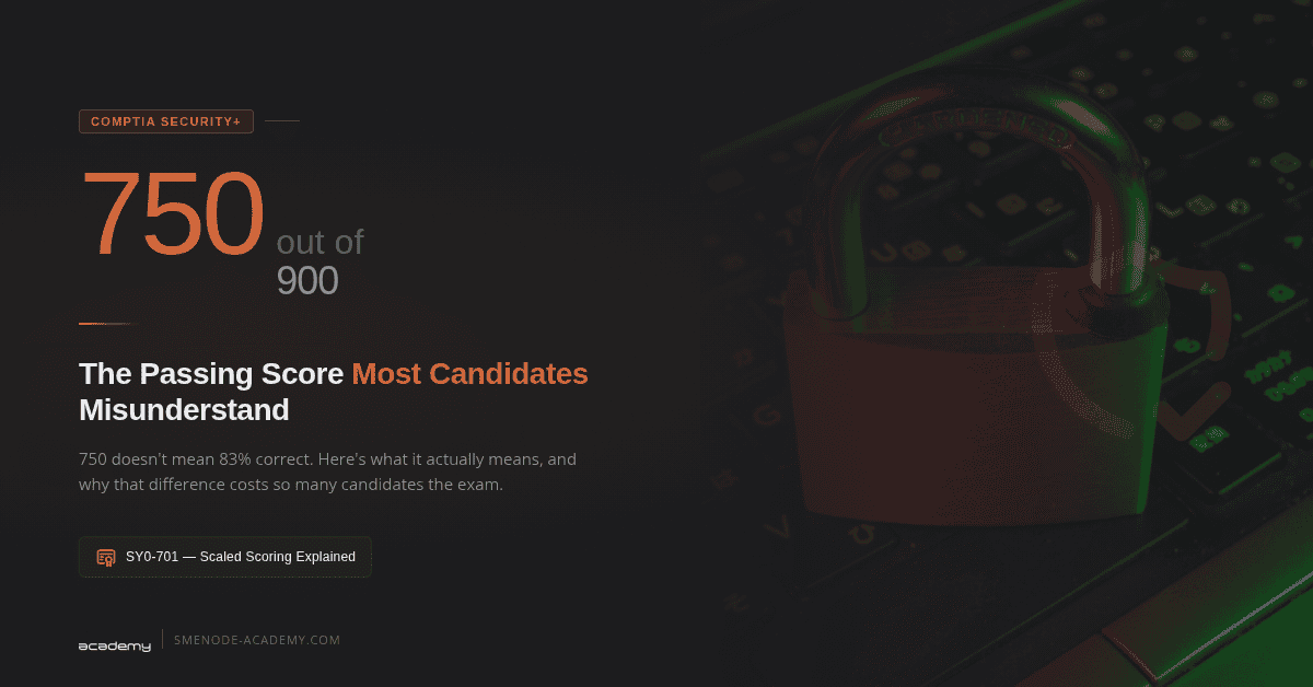 Cybersecurity exam passing score and candidate performance at SMEnode Academy.