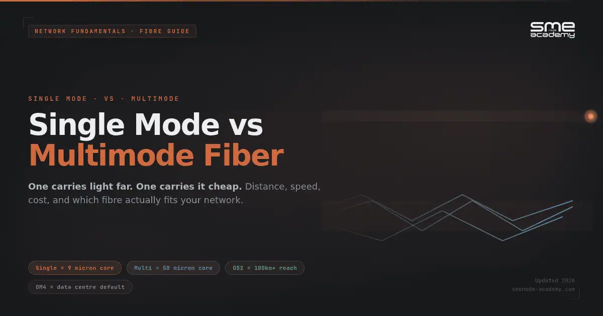 Comparison of single mode and multimode fiber types for networking.