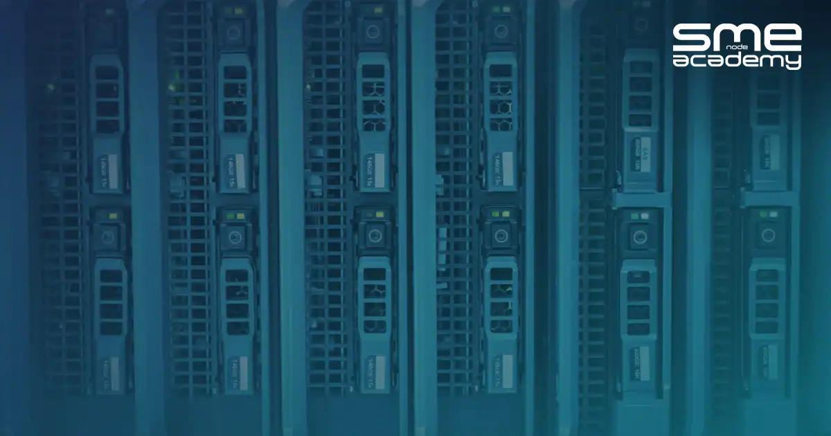 Data center servers with SME Academy logo in the corner.