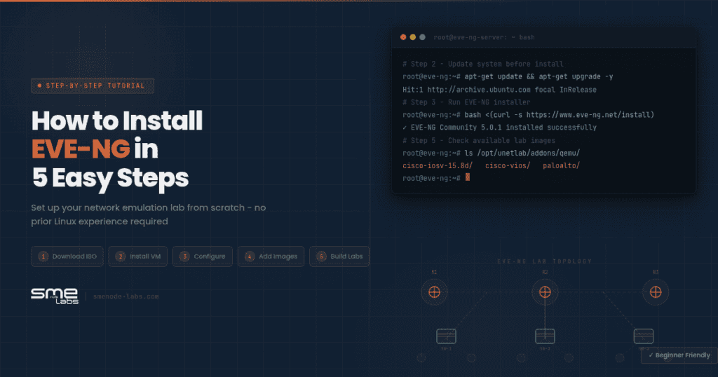 Step-by-step guide to installing EVE-NG network emulator for beginners.
