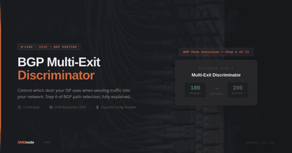 BGP Multi-Exit Discriminator configuration screen with path selection details.