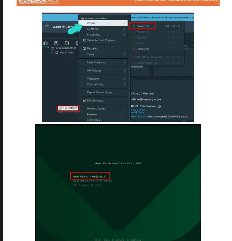 Virtual machine backup application interface on SMEnode Labs platform.