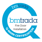 Blue circular BM Trada certification badge logo