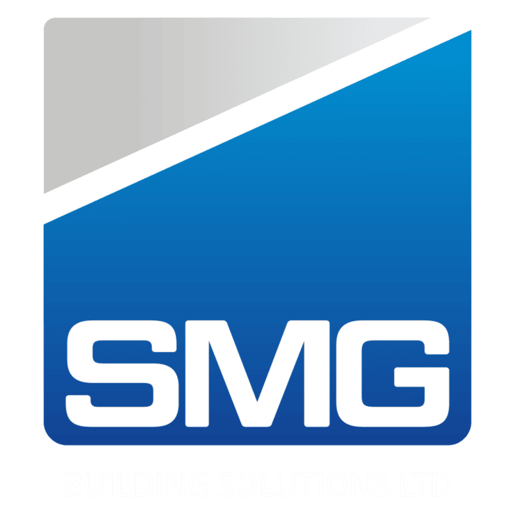 SMG Building Solutions logo with blue geometric background and white SMG letters
