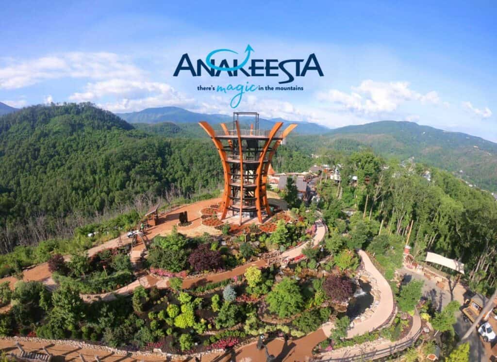 Vibrant aerial view of Anakesta mountain park with lush greenery and scenic mountain landscape.