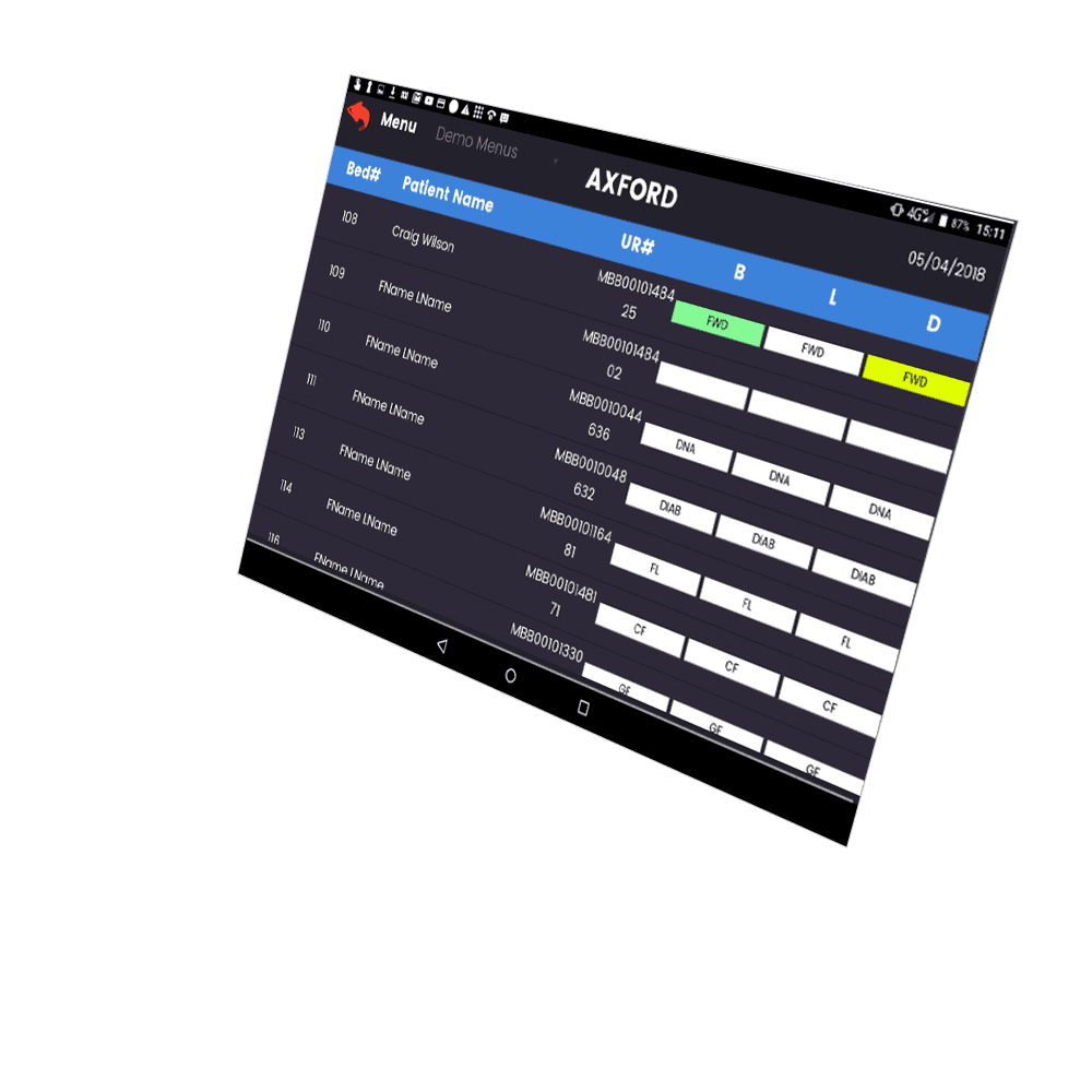 Medtech patient monitoring system interface showcasing patient data and health information.