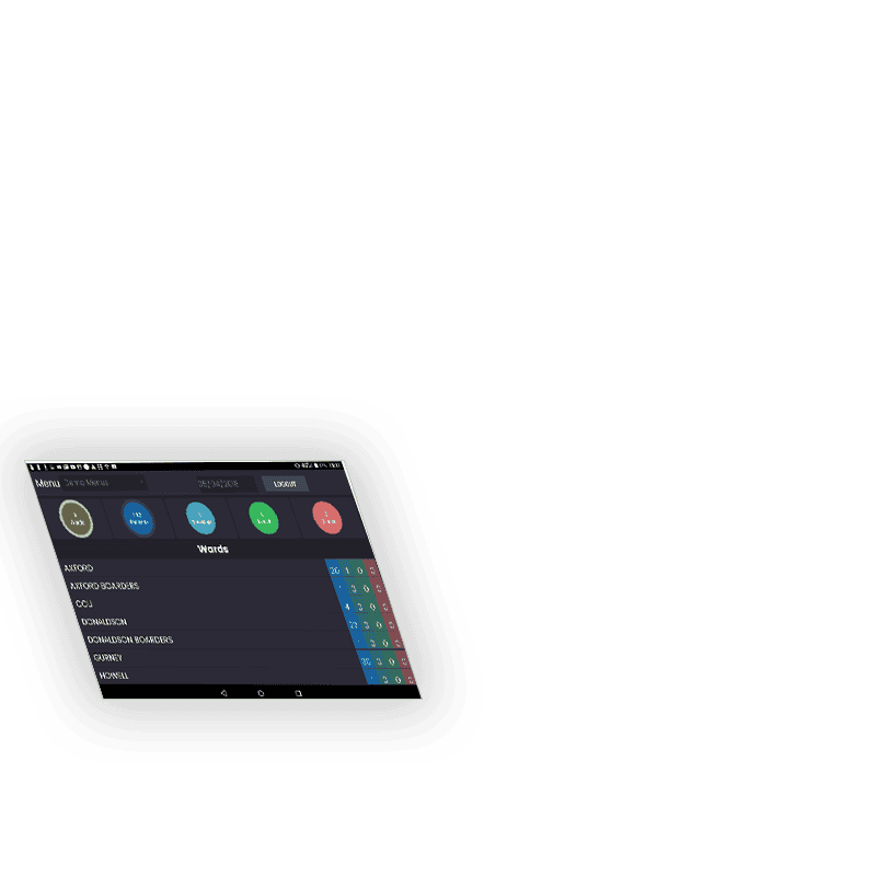 Scoreboard displaying team scores and game information on a digital tablet, used for sports or event management.