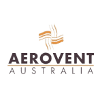 Modern logo of Aerovent Australia with stylized wind symbol and text.